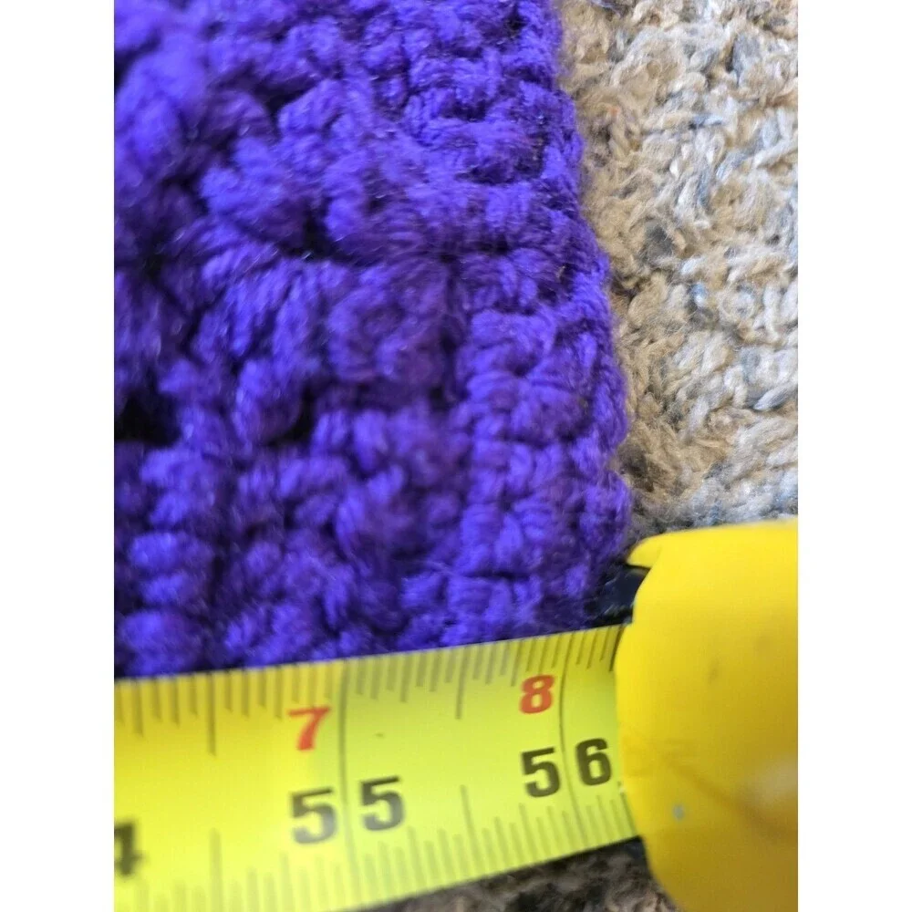 Vintage Knitted Crocheted Blanket Purple/White Striped  52